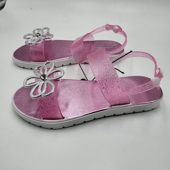 BEBE GIRLS NWT  pink fuchsia & silver size 2/3 press stud jelly sandals - Picture 3 of 6